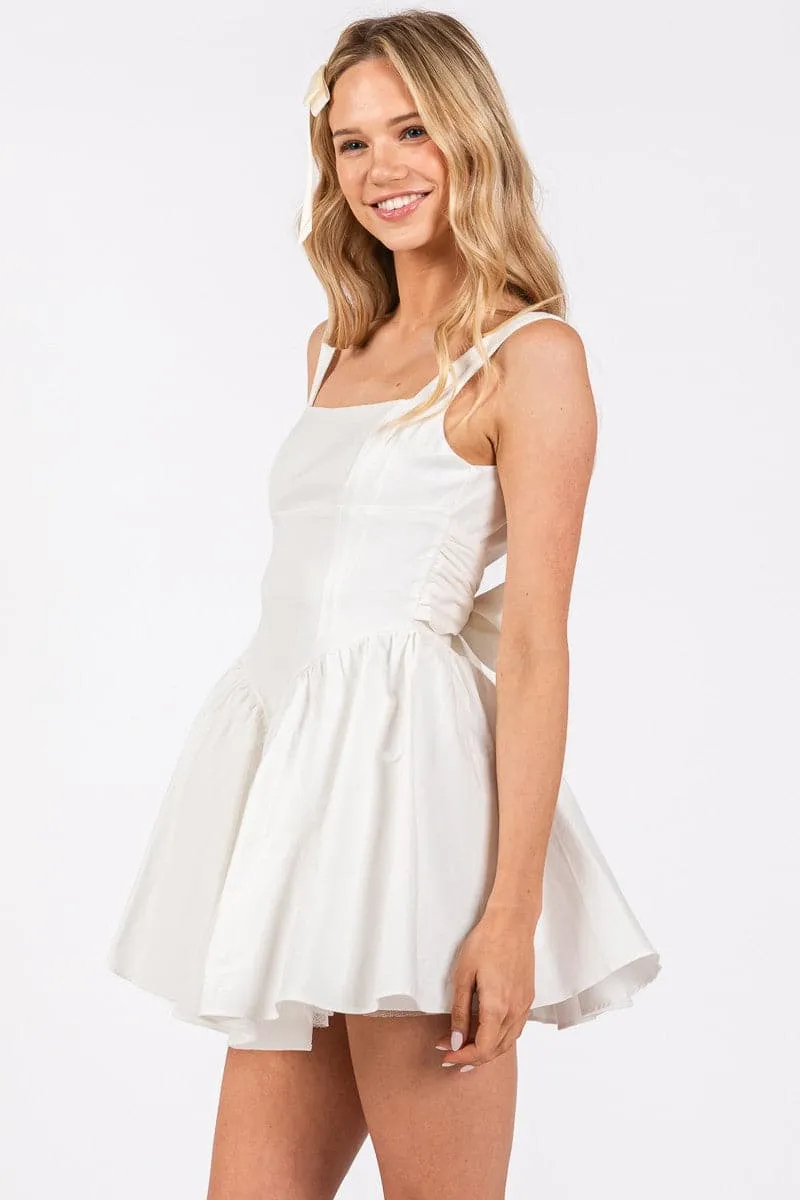 Ribbon A-Line Mini Dress- White