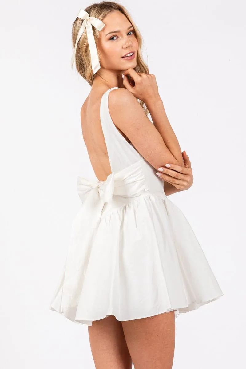 Ribbon A-Line Mini Dress- White