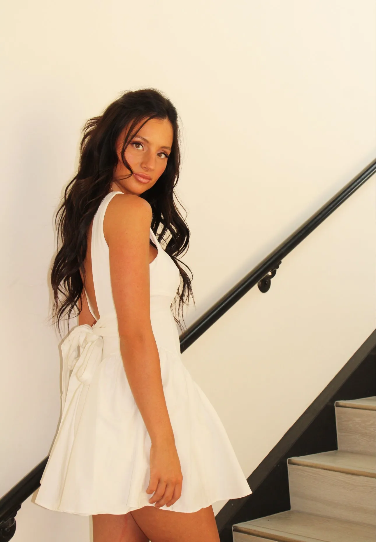 Ribbon A-Line Mini Dress- White