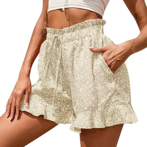 Rvidbe Flowy Shorts for Women Casual Boho Floral Skorts Ruffle Mini Skirts Summer Lightweight Chiffon Butterfly Shorts