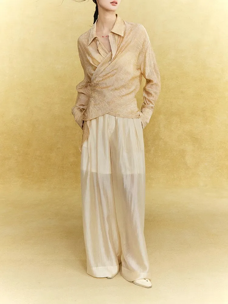 Sheer Casual Simple Tie Asymmetry Shirt