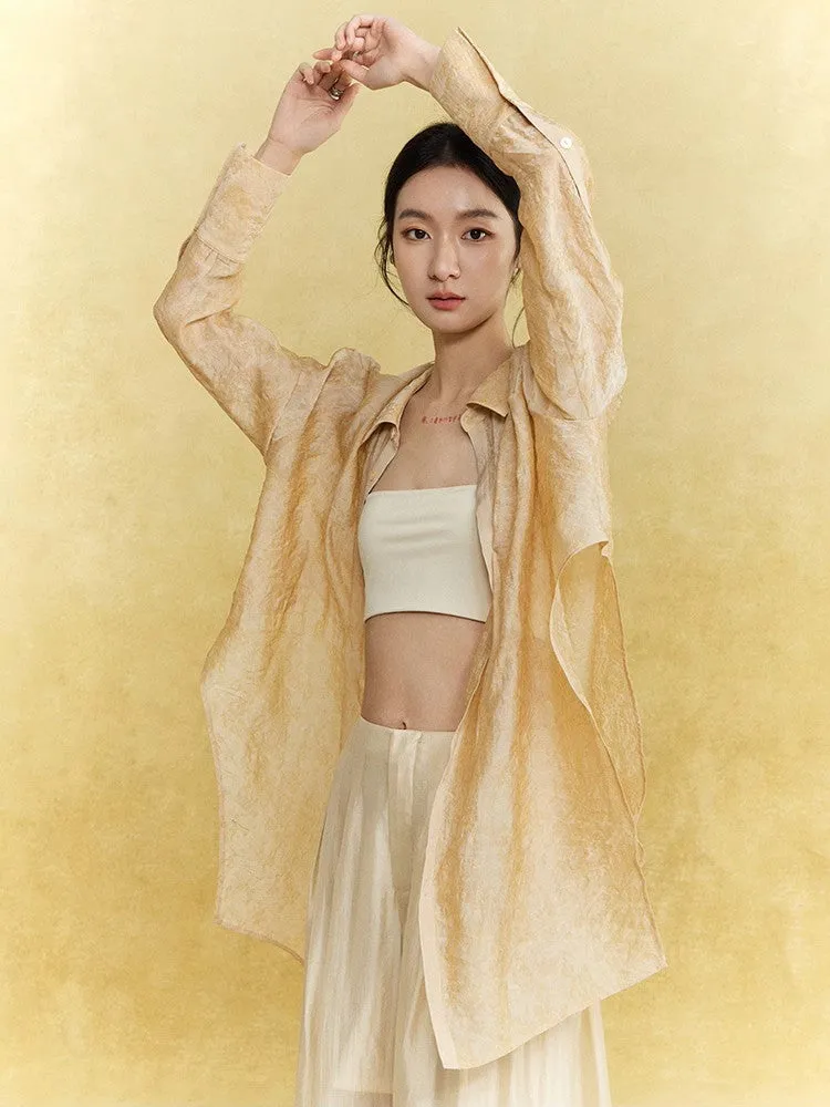 Sheer Casual Simple Tie Asymmetry Shirt