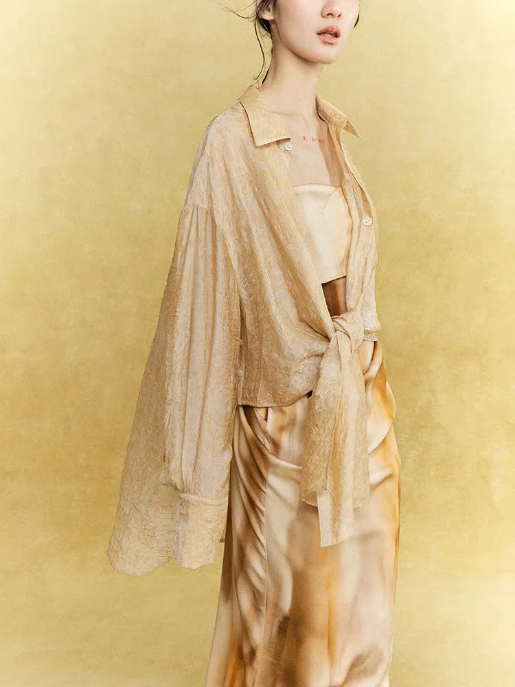 Sheer Casual Simple Tie Asymmetry Shirt
