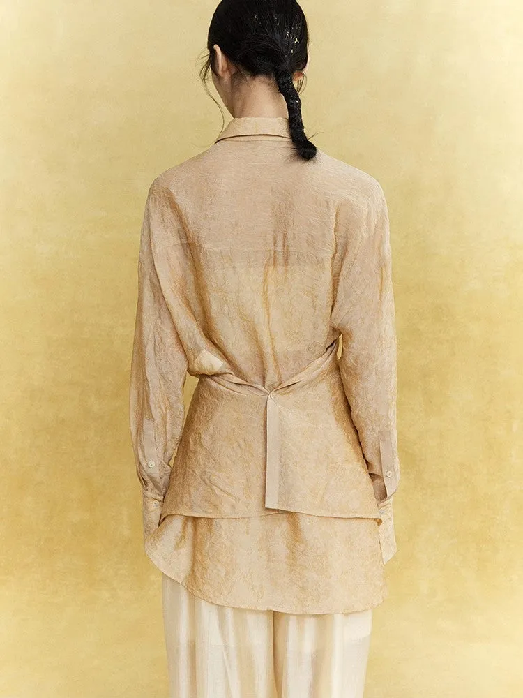 Sheer Casual Simple Tie Asymmetry Shirt