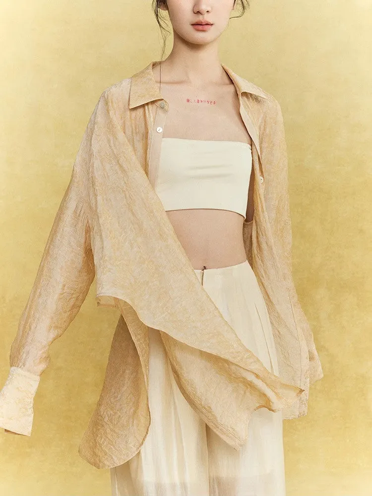 Sheer Casual Simple Tie Asymmetry Shirt