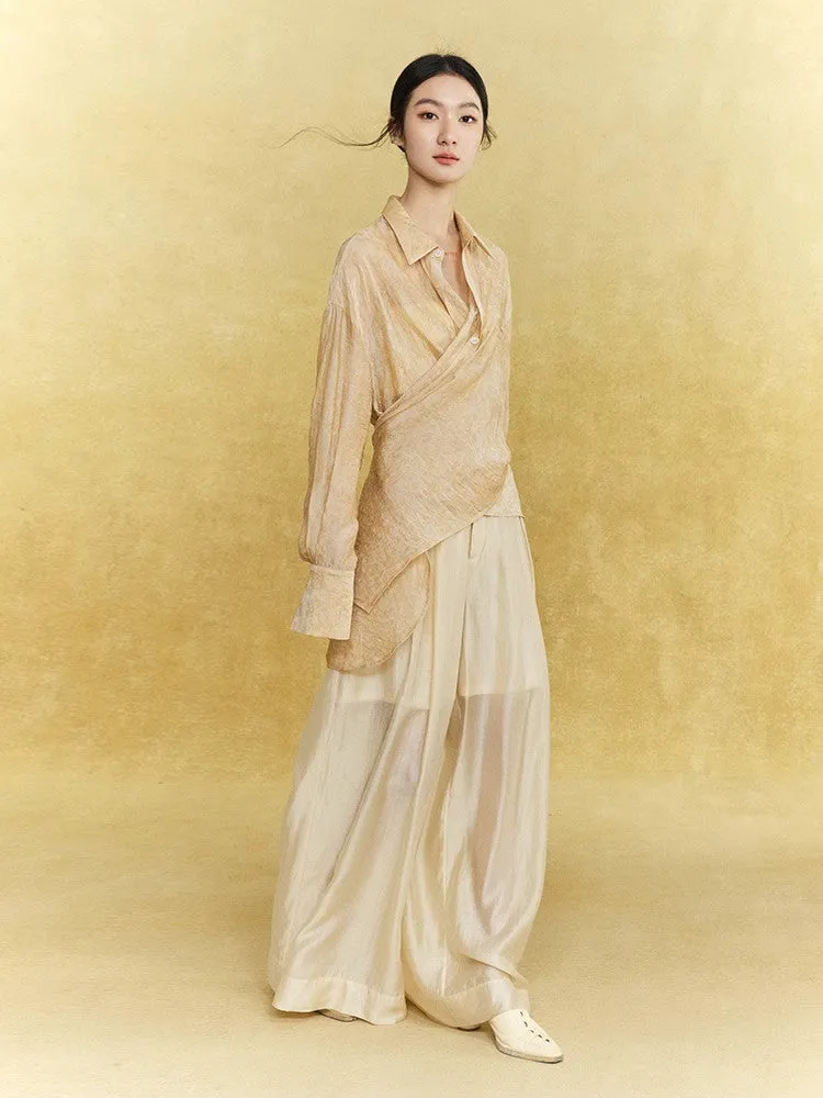 Sheer Casual Simple Tie Asymmetry Shirt