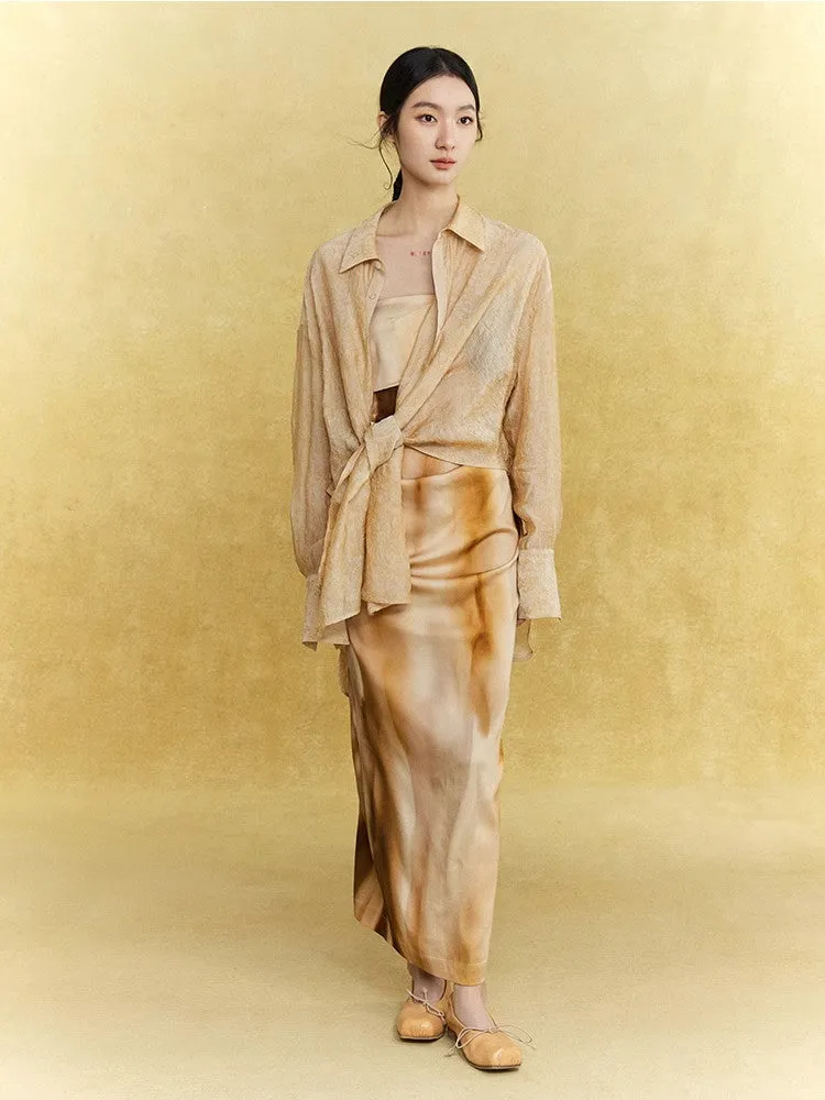 Sheer Casual Simple Tie Asymmetry Shirt