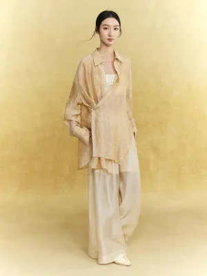 Sheer Casual Simple Tie Asymmetry Shirt