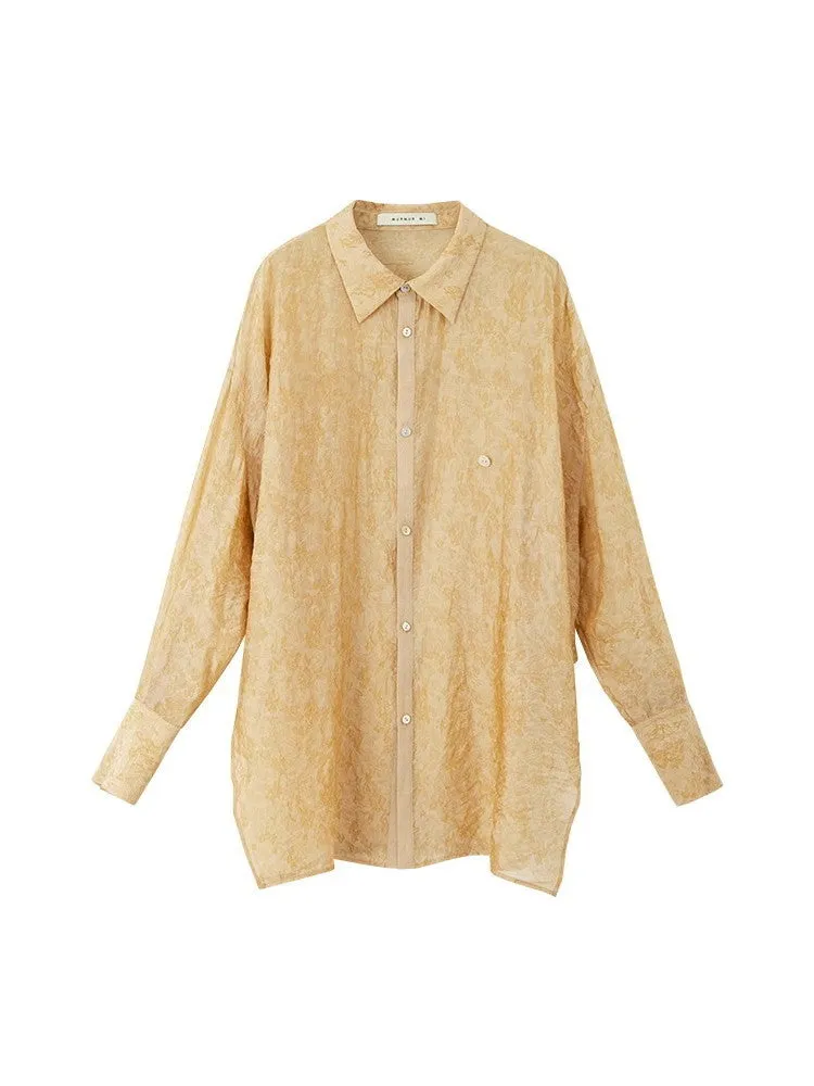 Sheer Casual Simple Tie Asymmetry Shirt