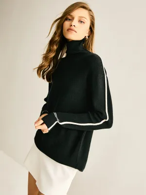 Side Contrast-Striped Turtleneck Sweater