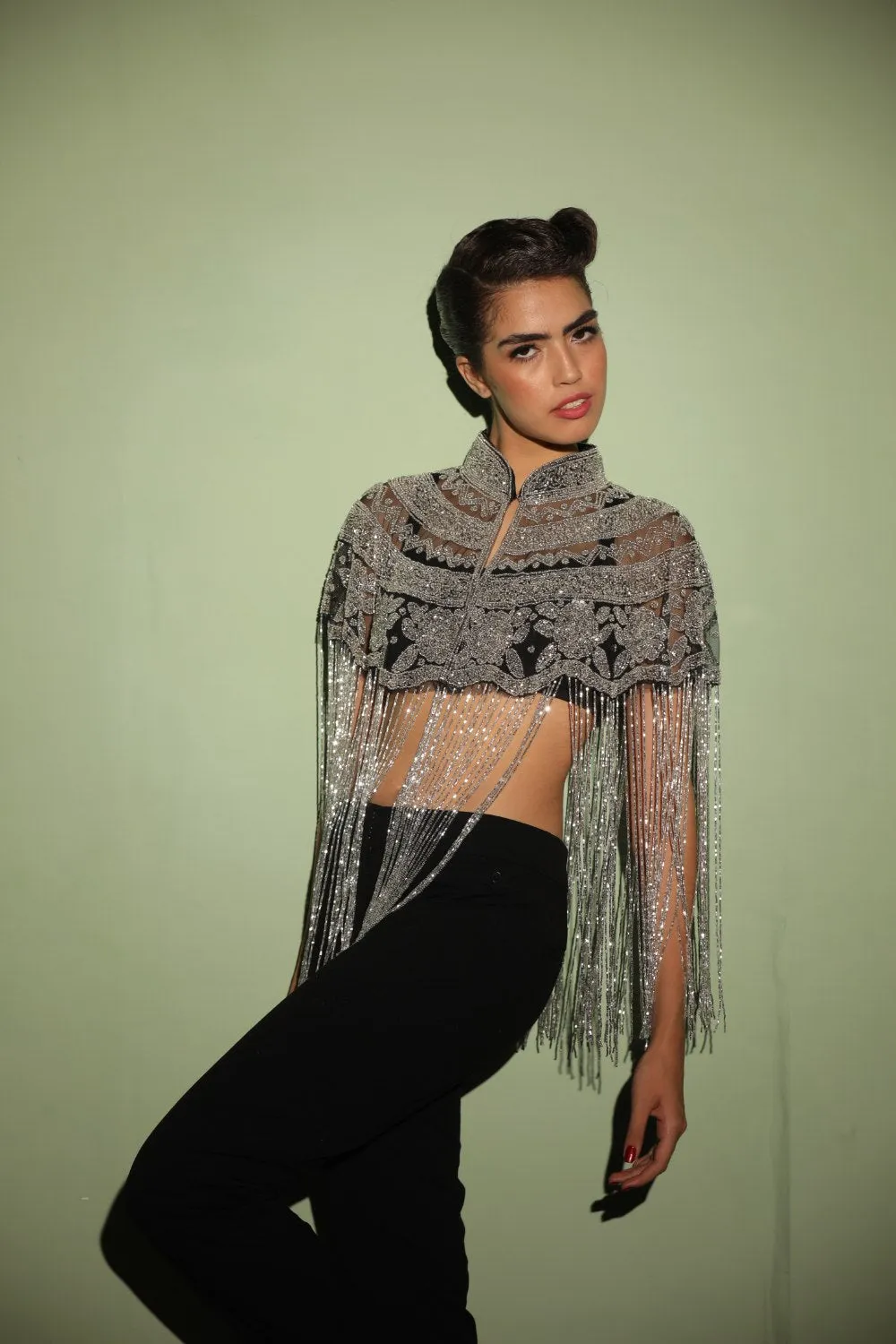 Silver Cape, Beaded Cape with Tassels- Ideal Cape for Sarees or Gown