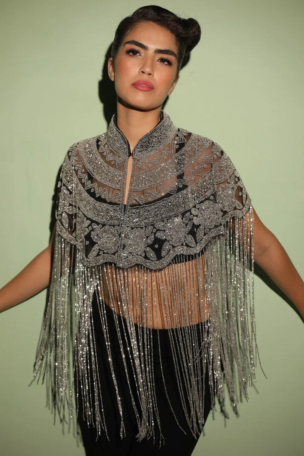 Silver Cape, Beaded Cape with Tassels- Ideal Cape for Sarees or Gown