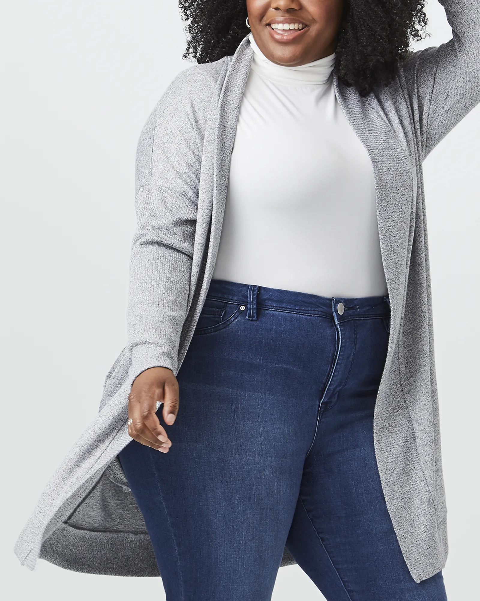 Simone Ribbed-Trim Cardigan | Light Grey