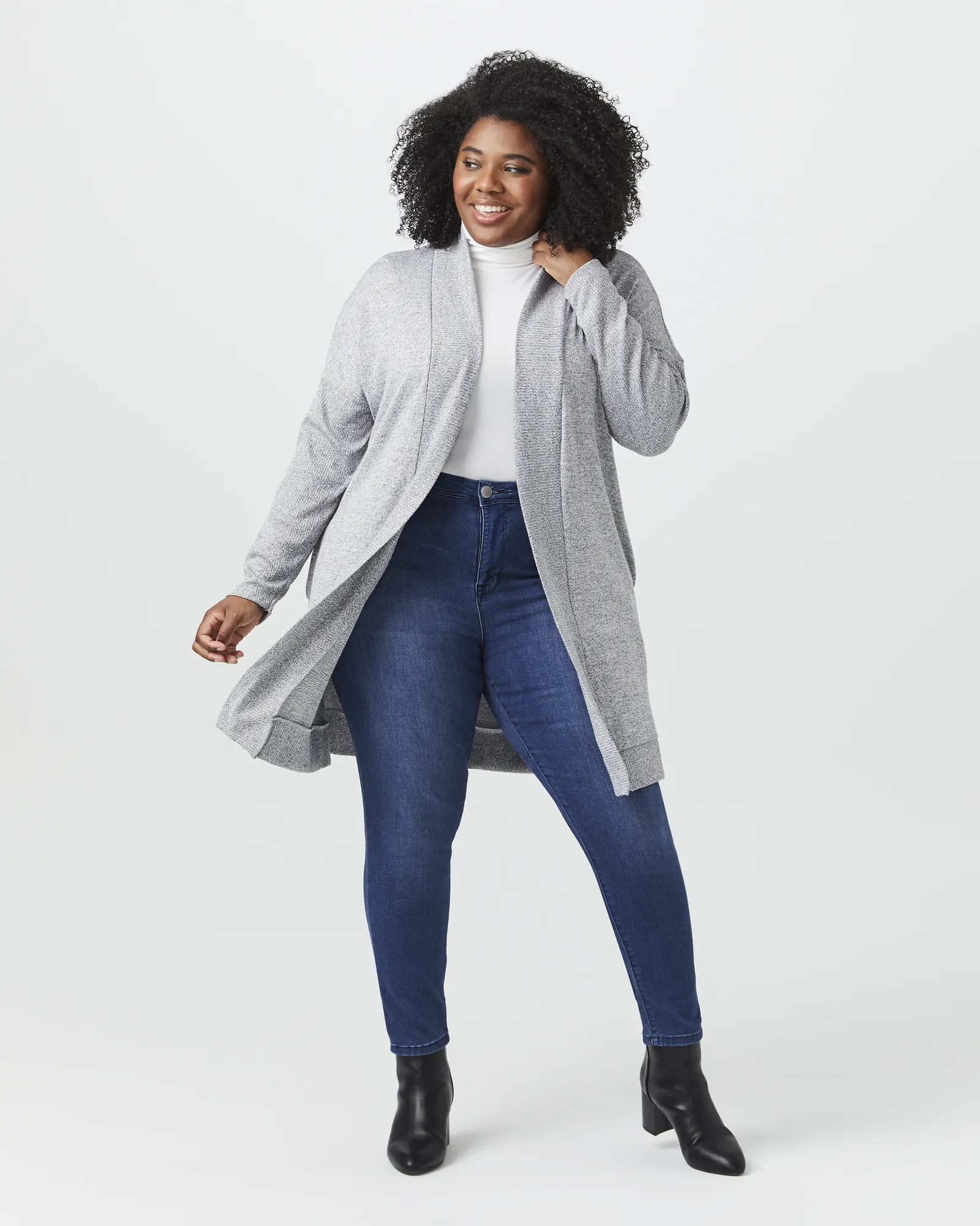 Simone Ribbed-Trim Cardigan | Light Grey
