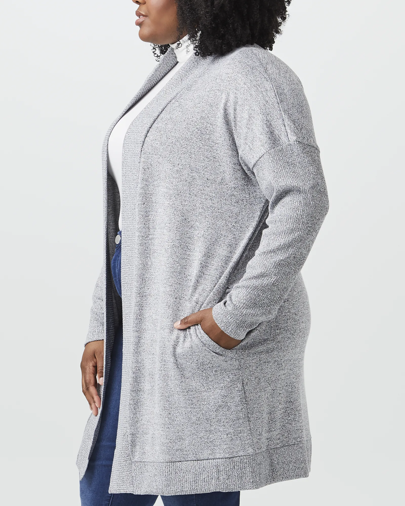Simone Ribbed-Trim Cardigan | Light Grey