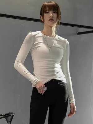 Simple Solid Color Round-Neck Long Sleeves T-Shirt