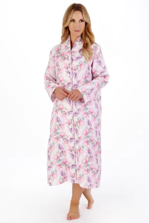 Slenderella HC05315 Pink Printed Waffle 46" Button Through Housecoat