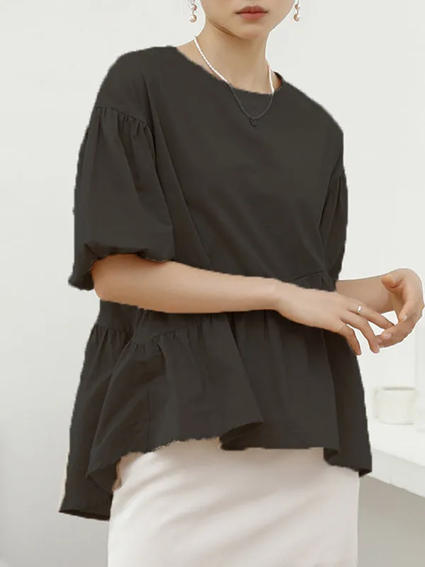 Solid Color Half Sleeves Loose Round-Neck T-Shirts Tops