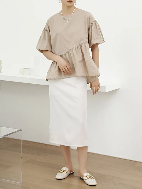 Solid Color Half Sleeves Loose Round-Neck T-Shirts Tops