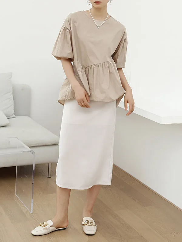 Solid Color Half Sleeves Loose Round-Neck T-Shirts Tops