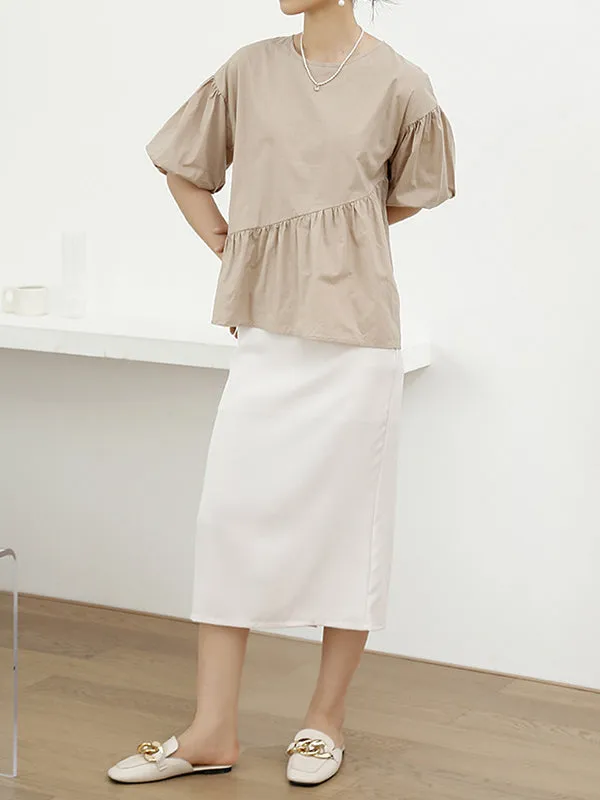 Solid Color Half Sleeves Loose Round-Neck T-Shirts Tops