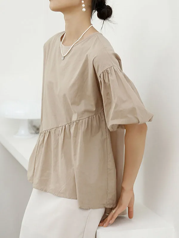 Solid Color Half Sleeves Loose Round-Neck T-Shirts Tops