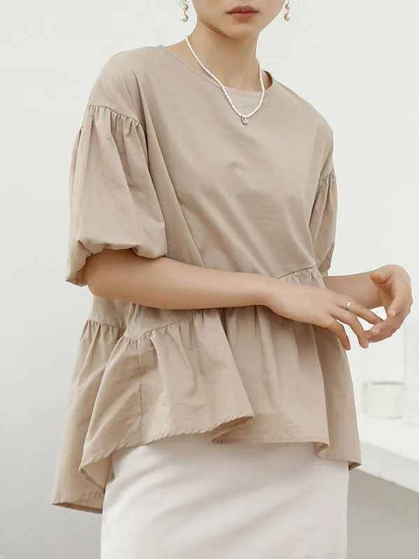 Solid Color Half Sleeves Loose Round-Neck T-Shirts Tops