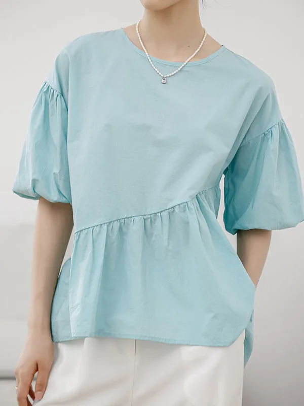Solid Color Half Sleeves Loose Round-Neck T-Shirts Tops