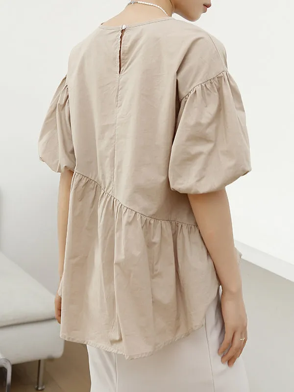 Solid Color Half Sleeves Loose Round-Neck T-Shirts Tops