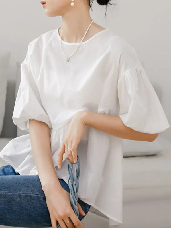 Solid Color Half Sleeves Loose Round-Neck T-Shirts Tops
