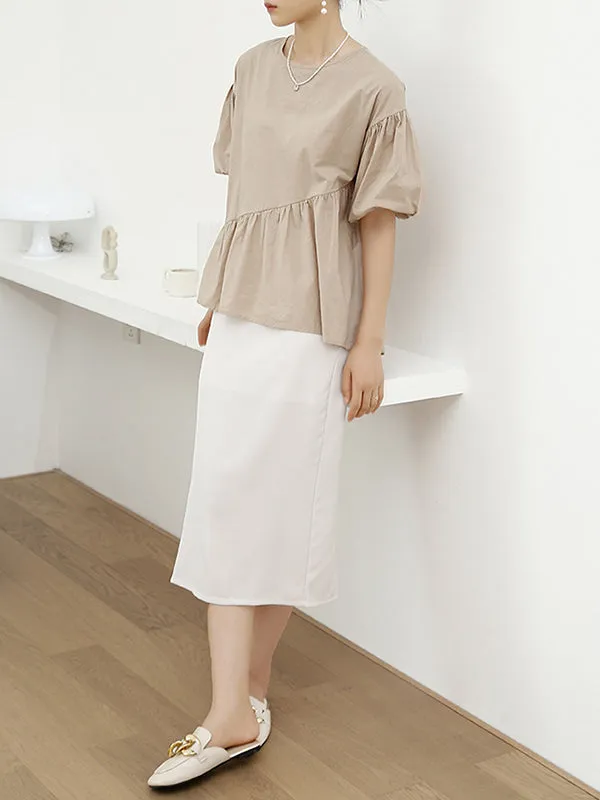 Solid Color Half Sleeves Loose Round-Neck T-Shirts Tops