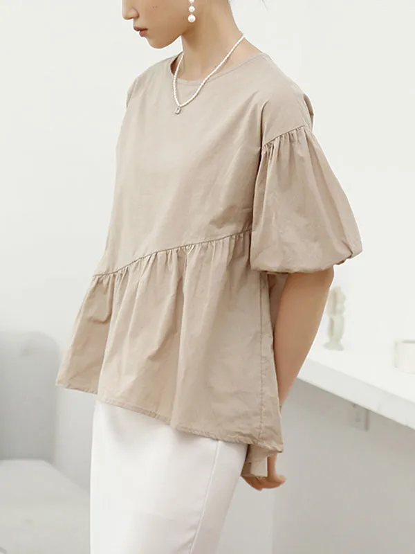 Solid Color Half Sleeves Loose Round-Neck T-Shirts Tops