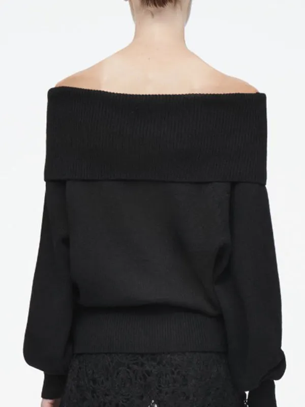 Solid Color Long Sleeves Loose Off-the-shoulder Sweater Tops