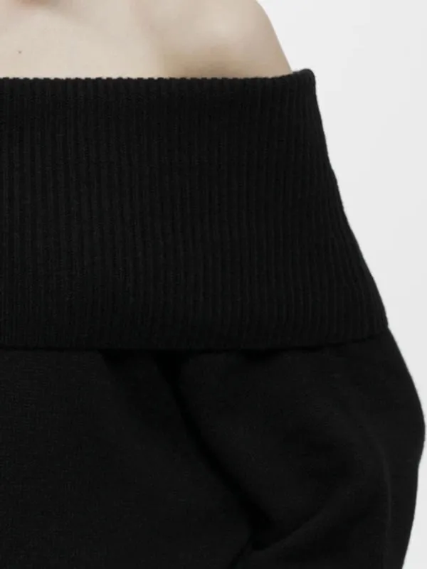 Solid Color Long Sleeves Loose Off-the-shoulder Sweater Tops