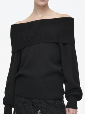 Solid Color Long Sleeves Loose Off-the-shoulder Sweater Tops