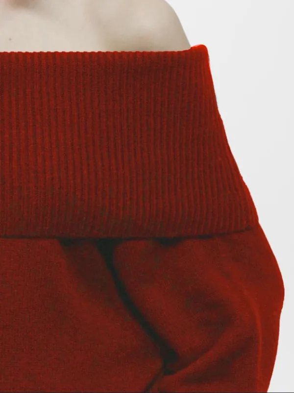 Solid Color Long Sleeves Loose Off-the-shoulder Sweater Tops