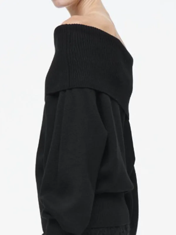 Solid Color Long Sleeves Loose Off-the-shoulder Sweater Tops