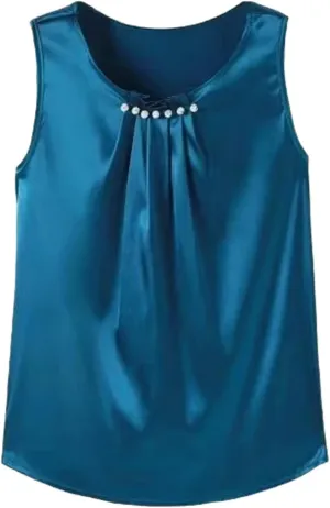 Strap for Women Top O Neck Basic Sleeveless Satin Silk Tank Tops Camisole