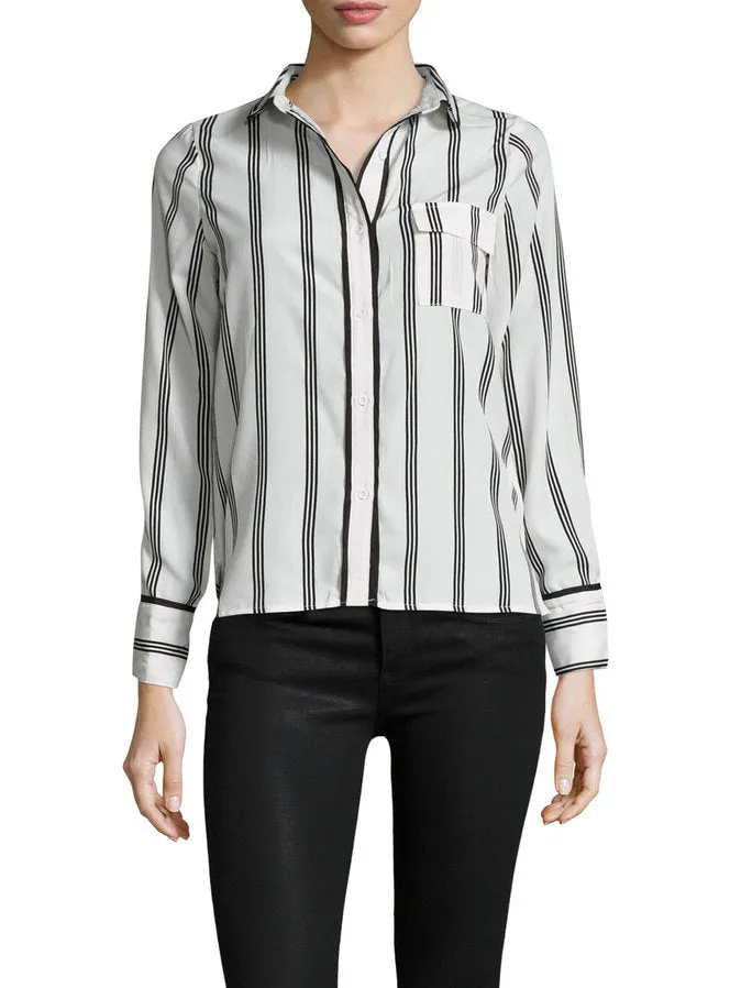 STRIPE PIPED TOP - WHITE