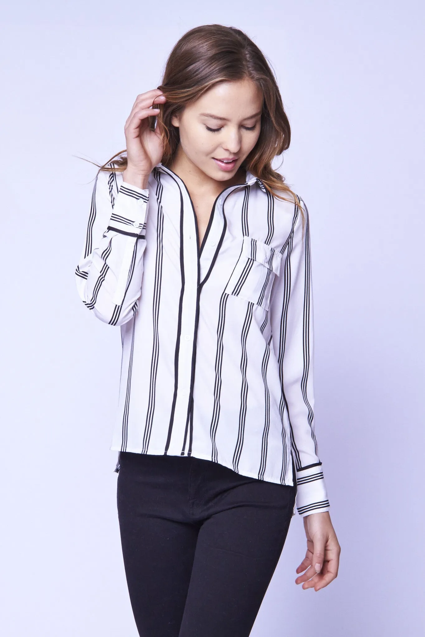 STRIPE PIPED TOP - WHITE