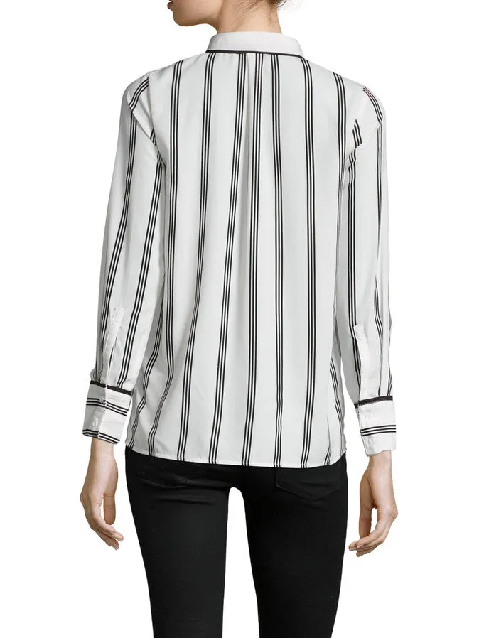 STRIPE PIPED TOP - WHITE