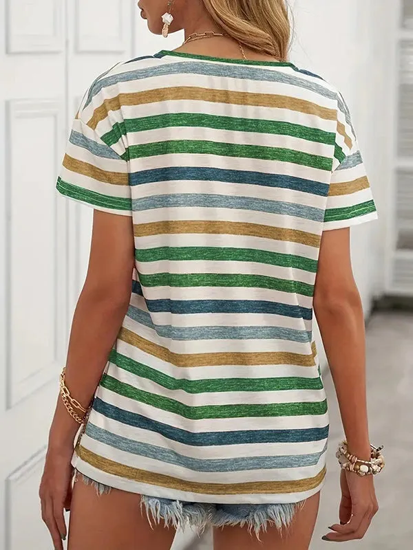 Striped Loose Short Sleeves Round-Neck T-Shirts Tops