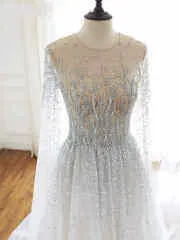 Stunning Silver Beaded Long Formal Dress M971