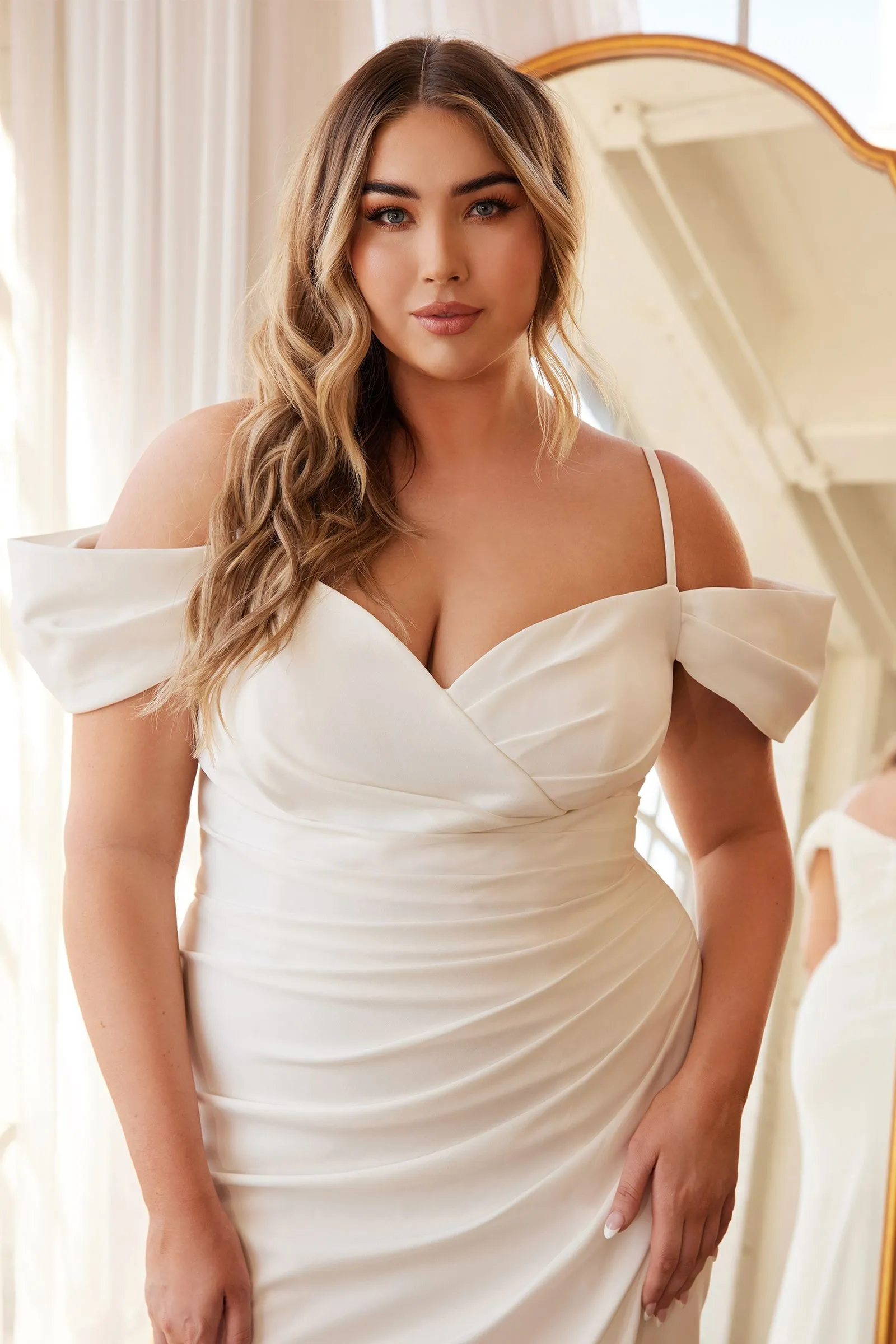STYLISH OFF THE SHOULDER CREPE GOWN