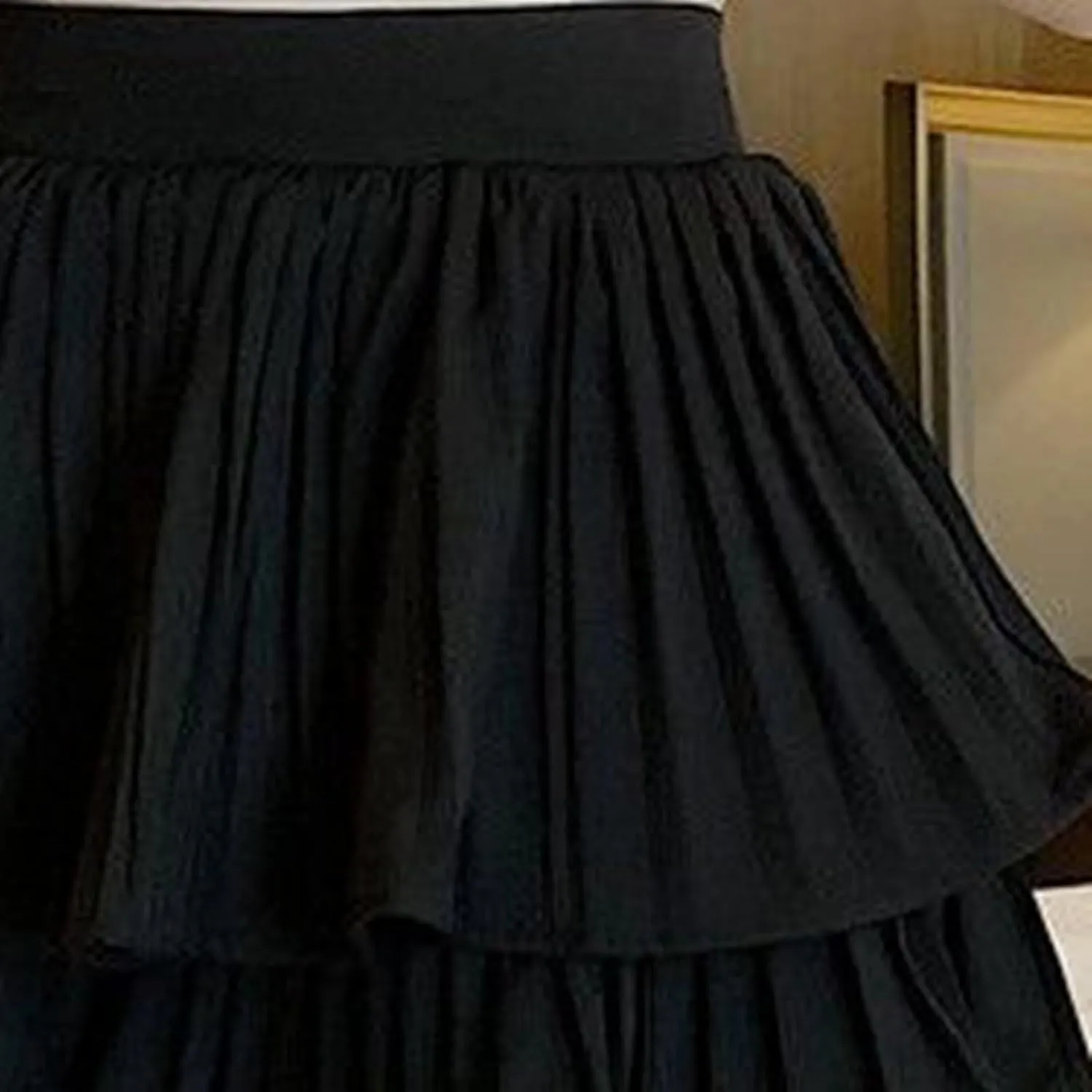 Summer Skirts for Women Trendy High Elastic Waist Solid Loose Double Ruffle Hem Comfy Casual Pleated Short Skirts