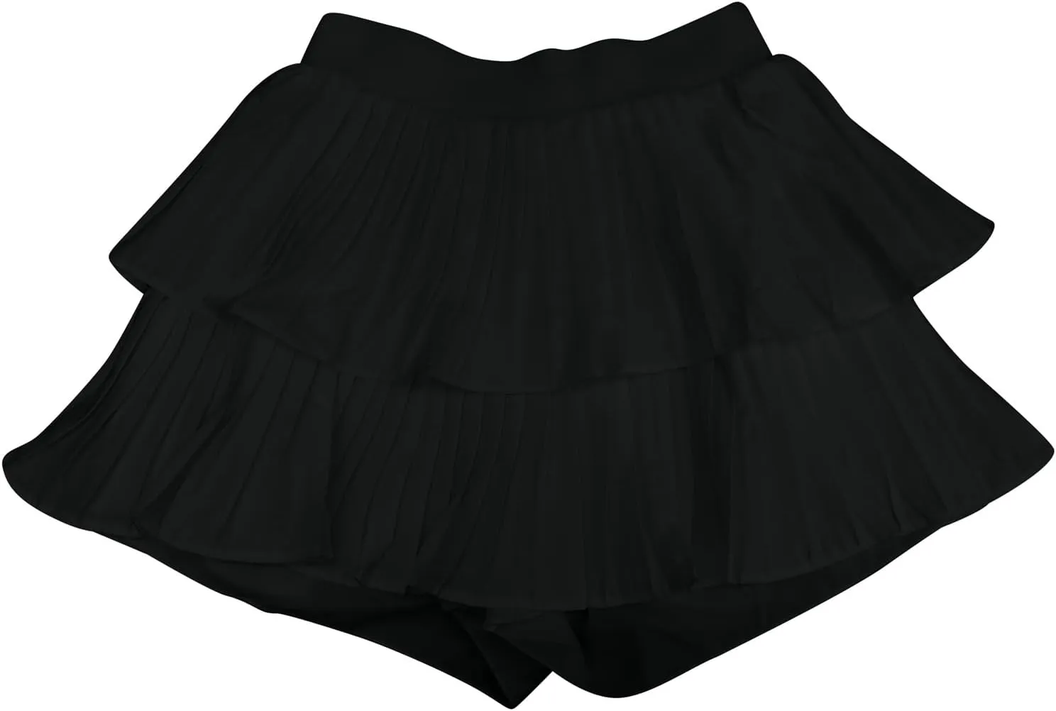 Summer Skirts for Women Trendy High Elastic Waist Solid Loose Double Ruffle Hem Comfy Casual Pleated Short Skirts