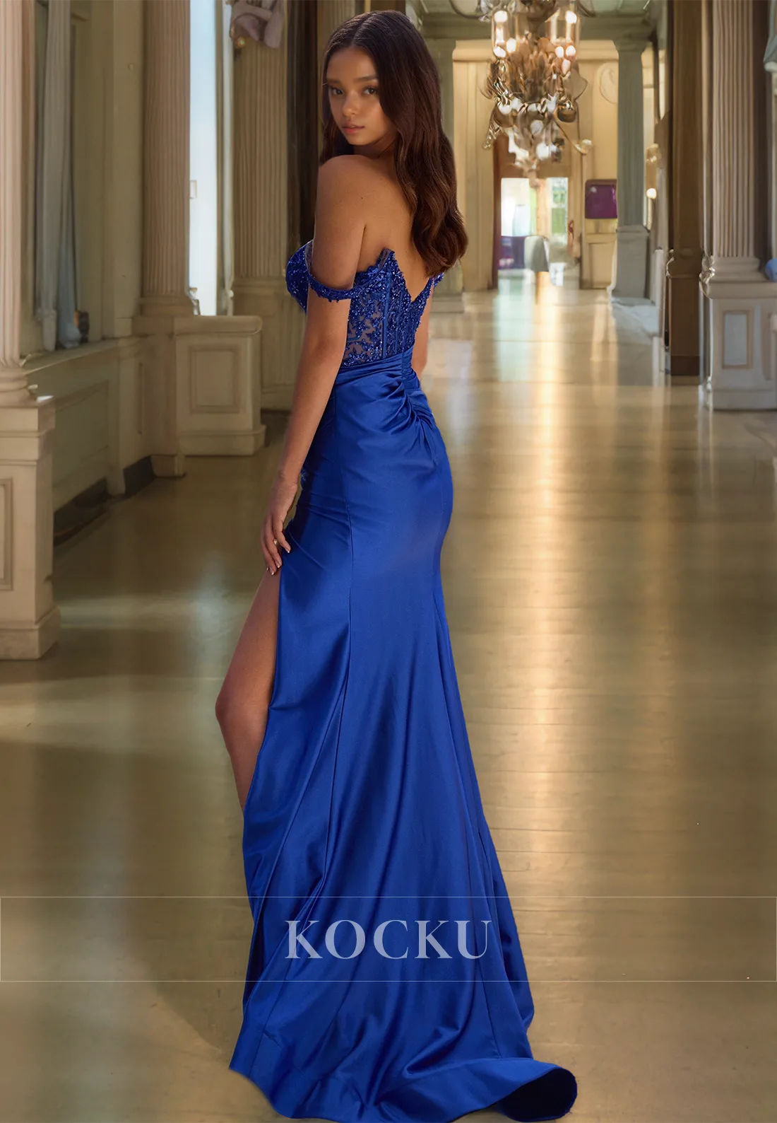 Sweetheart Straps Sheath Sleeveless High Split Train Stripe Prom Dress with Beads Party Gowns