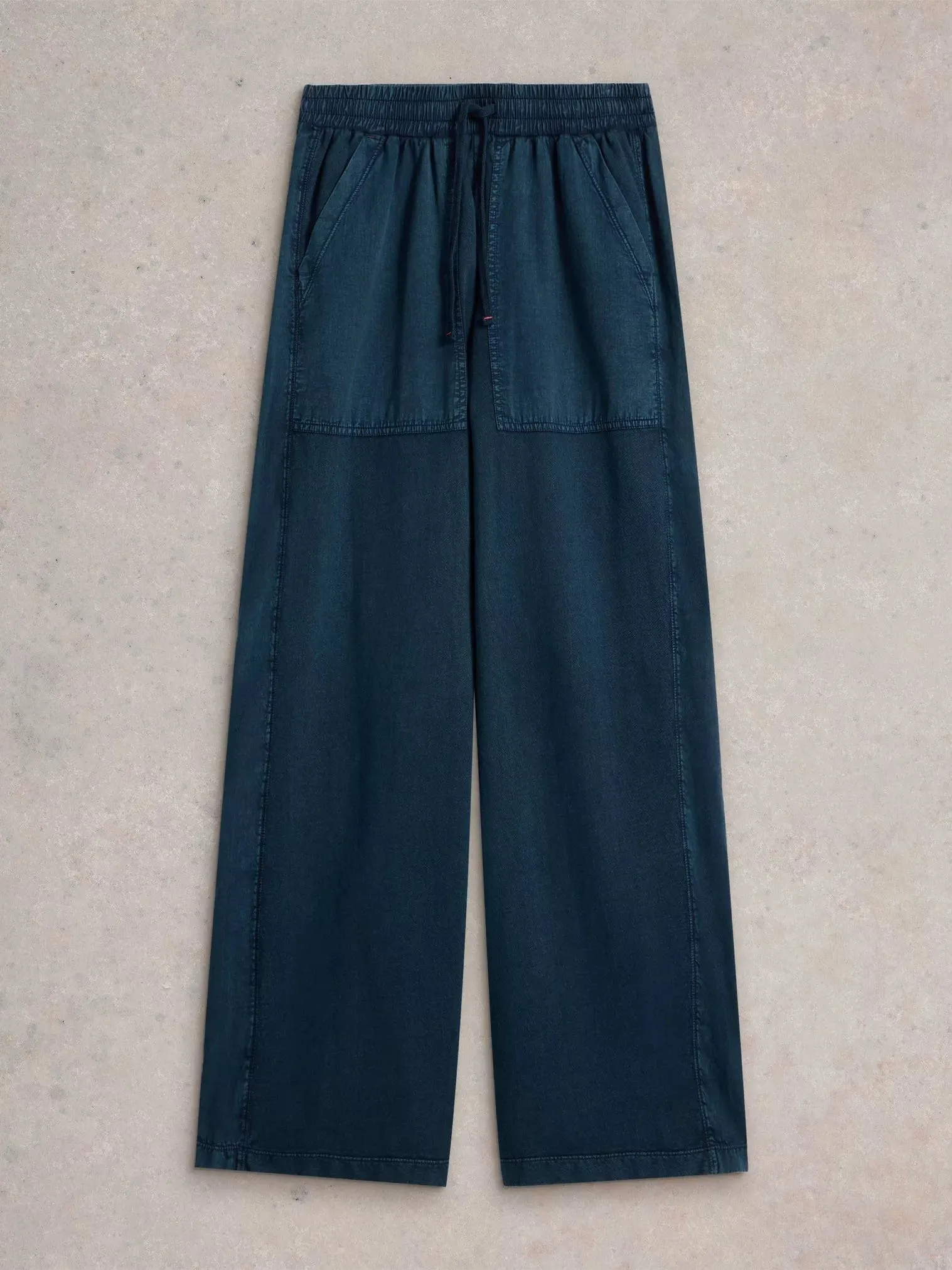 White Stuff Ava Wide Leg Jersey Jogger in Mid Denim