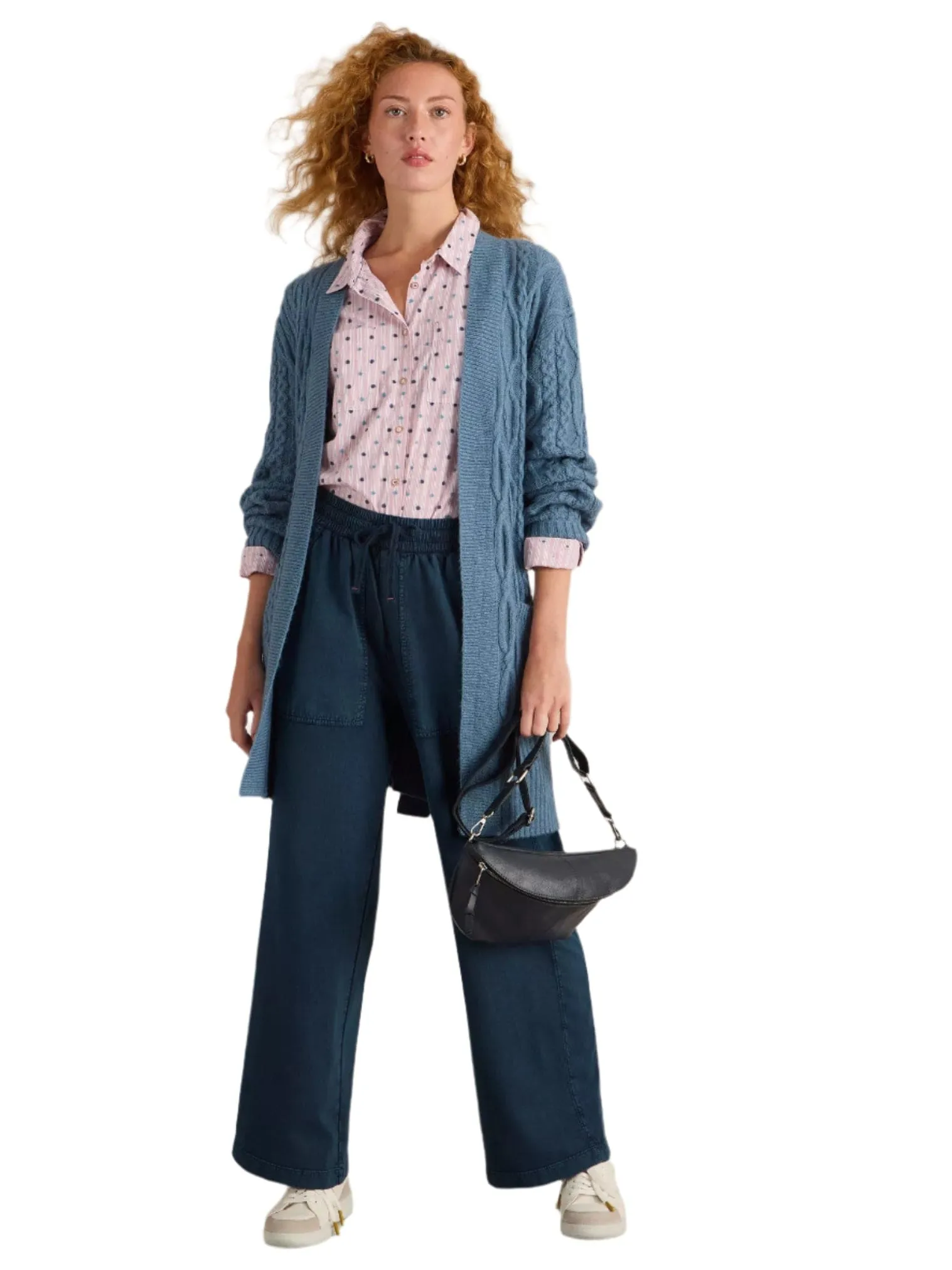 White Stuff Ava Wide Leg Jersey Jogger in Mid Denim