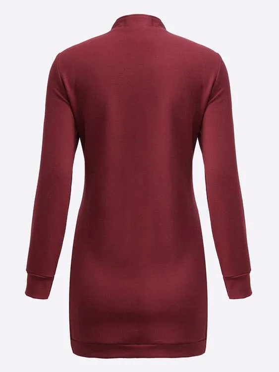 Wholesale Burgundy Long Sleeve Plain Casual Dresses